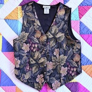 Vintage Floral Fruit Tapestry Vest Medium